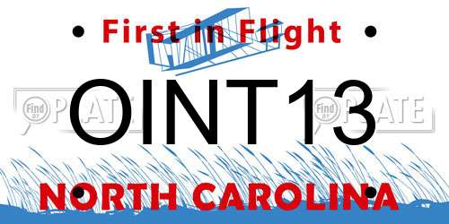 OINT13 North Carolina License Plate