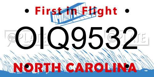 OIQ9532 North Carolina License Plate