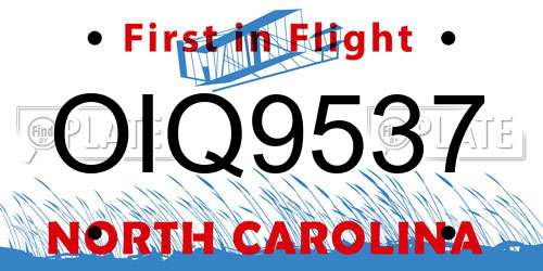 OIQ9537 North Carolina License Plate