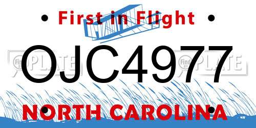 OJC4977 North Carolina License Plate