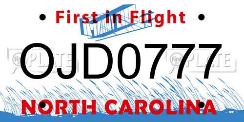 OJD0777 North Carolina License Plate