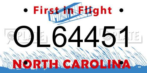 OL64451 North Carolina License Plate