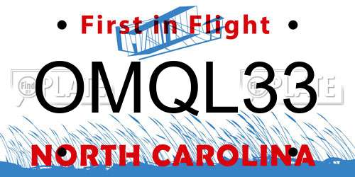 OMQL33 North Carolina License Plate