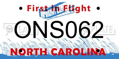 ONS062 North Carolina License Plate