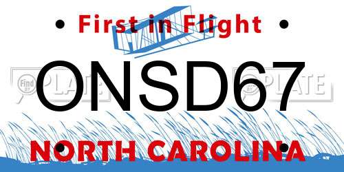 ONSD67 North Carolina License Plate