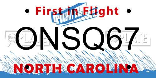 ONSQ67 North Carolina License Plate