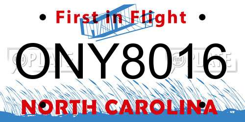 ONY8016 North Carolina License Plate