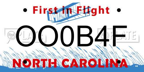 OO0B4F North Carolina License Plate