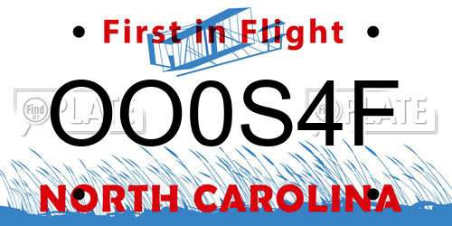 OO0S4F North Carolina License Plate