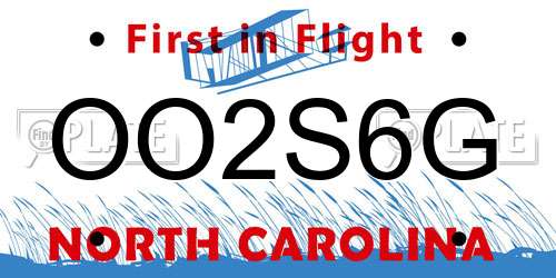 OO2S6G North Carolina License Plate