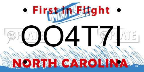 OO4T7I North Carolina License Plate