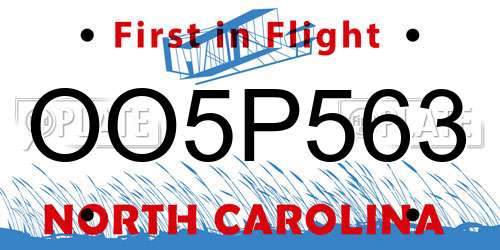 OO5P563 North Carolina License Plate