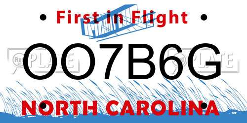 OO7B6G North Carolina License Plate