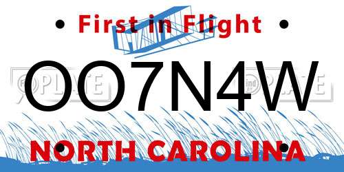 OO7N4W North Carolina License Plate