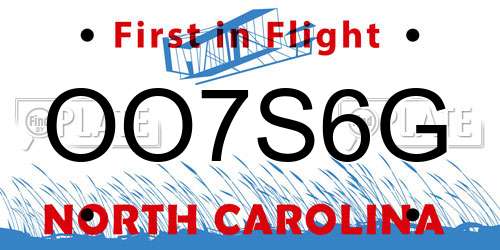OO7S6G North Carolina License Plate