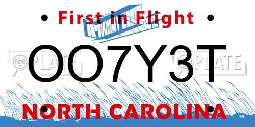 OO7Y3T North Carolina License Plate