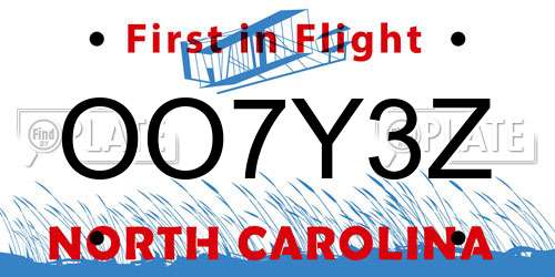 OO7Y3Z North Carolina License Plate