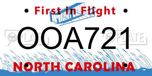 OOA721 North Carolina License Plate