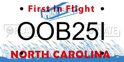 OOB25I North Carolina License Plate