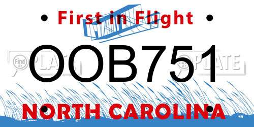 OOB751 North Carolina License Plate