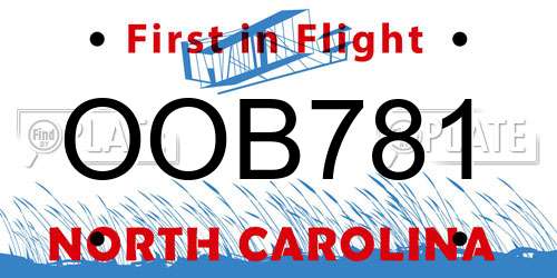 OOB781 North Carolina License Plate