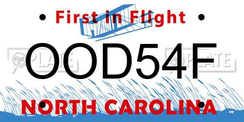 OOD54F North Carolina License Plate
