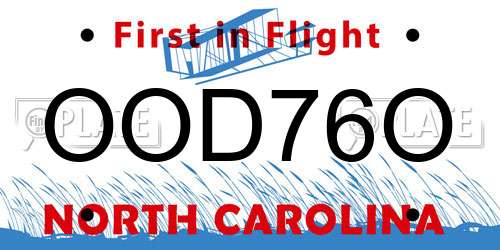 OOD76O North Carolina License Plate