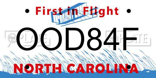 OOD84F North Carolina License Plate