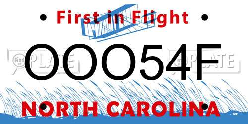 OOO54F North Carolina License Plate