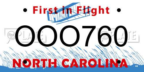 OOO760 North Carolina License Plate