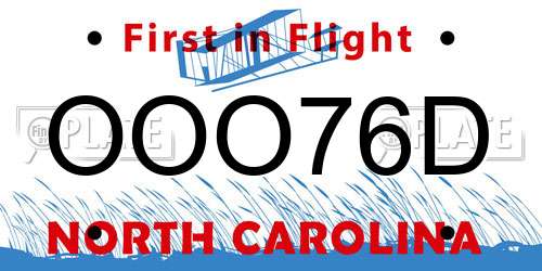 OOO76D North Carolina License Plate
