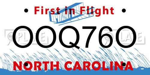 OOQ76O North Carolina License Plate