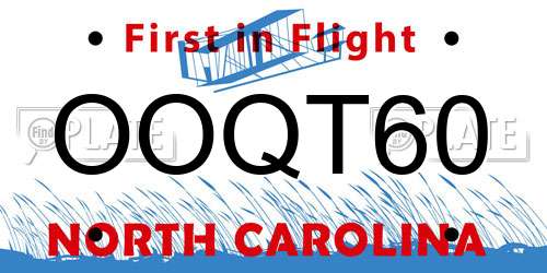 OOQT60 North Carolina License Plate