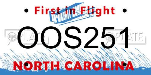 OOS251 North Carolina License Plate