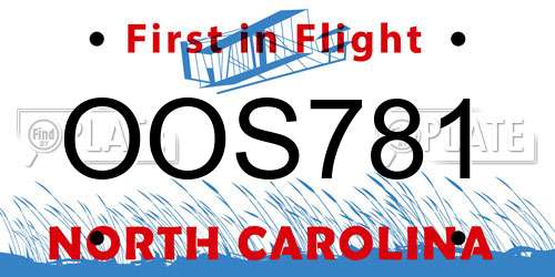 OOS781 North Carolina License Plate