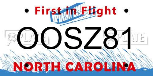 OOSZ81 North Carolina License Plate