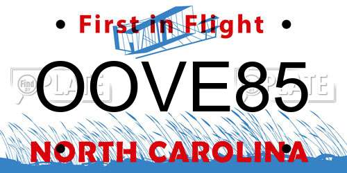 OOVE85 North Carolina License Plate