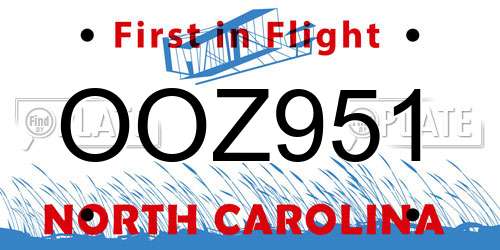 OOZ951 North Carolina License Plate