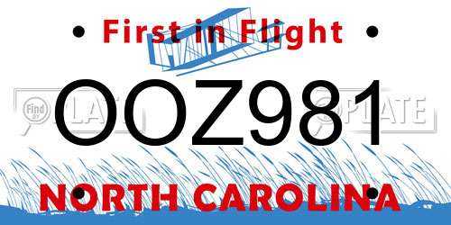 OOZ981 North Carolina License Plate