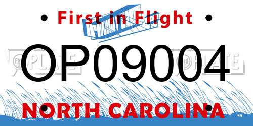 OP09004 North Carolina License Plate