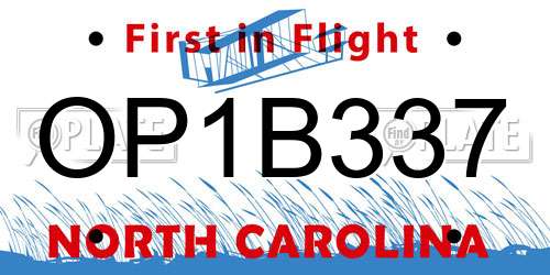 OP1B337 North Carolina License Plate