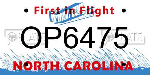 OP6475 North Carolina License Plate