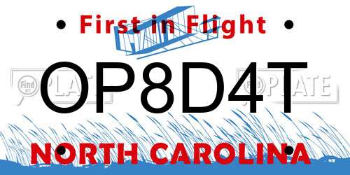 OP8D4T North Carolina License Plate