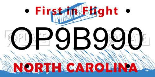 OP9B990 North Carolina License Plate