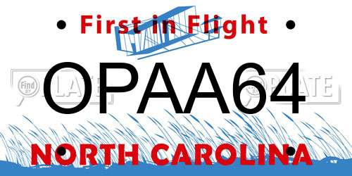 OPAA64 North Carolina License Plate