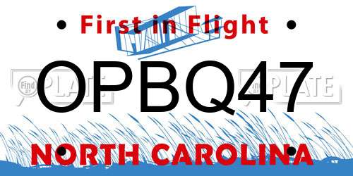 OPBQ47 North Carolina License Plate