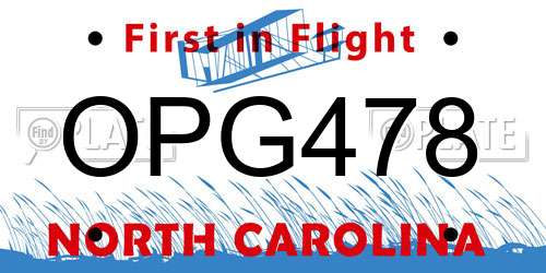 OPG478 North Carolina License Plate