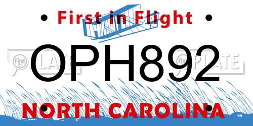 OPH892 North Carolina License Plate