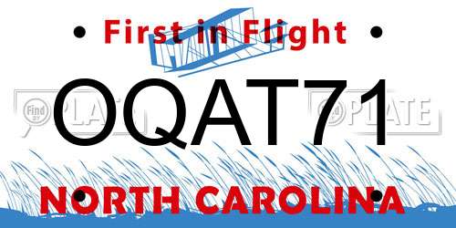OQAT71 North Carolina License Plate
