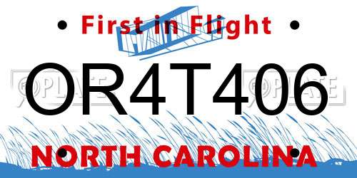 OR4T406 North Carolina License Plate